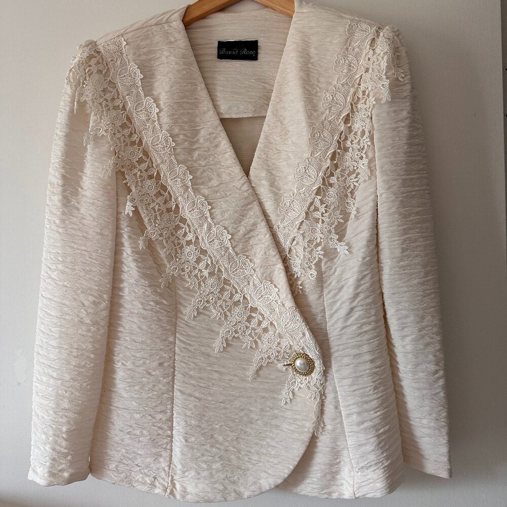 Vintage David Rose Women's 2-piece Skirt Suit Ivory Cream White Size 10